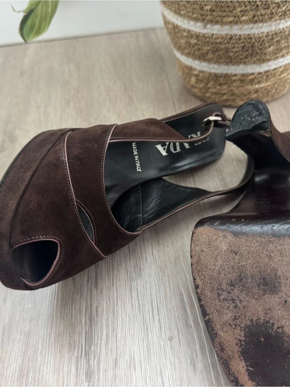 Prada Dark Brown Suede Slingback Heels
